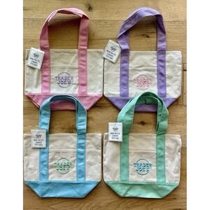 Trader Joe's Pastel Mini Canvas Tote Bags 2025 LIMITED EDITION NWT LOT OF 4